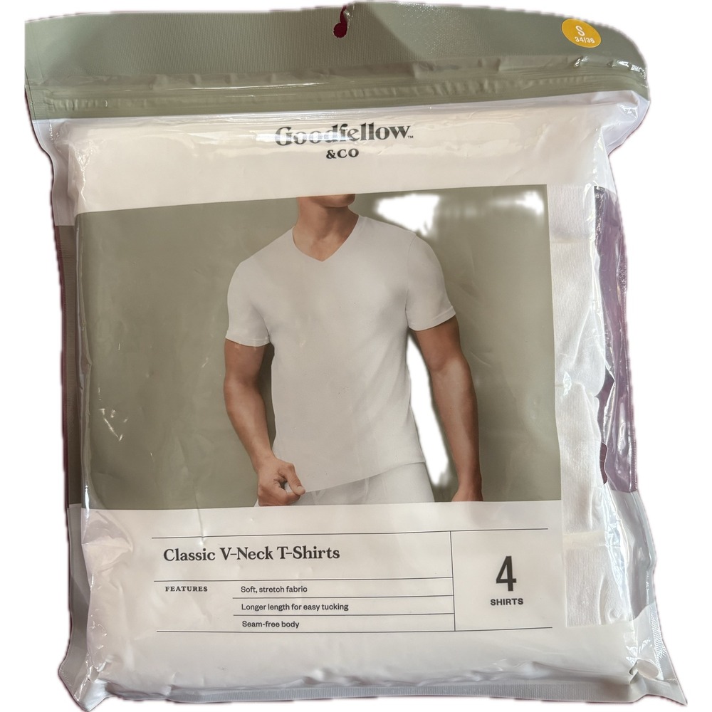 NEW in Package‎ Goodfellow & Co Mens Classic V-Neck T-Shirts 4-Pack SMALL 34/36